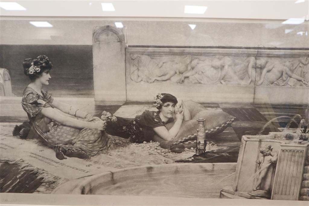 After Laurence Alma-Tadema, Love Votaries, signed photogravure and three other framed prints,